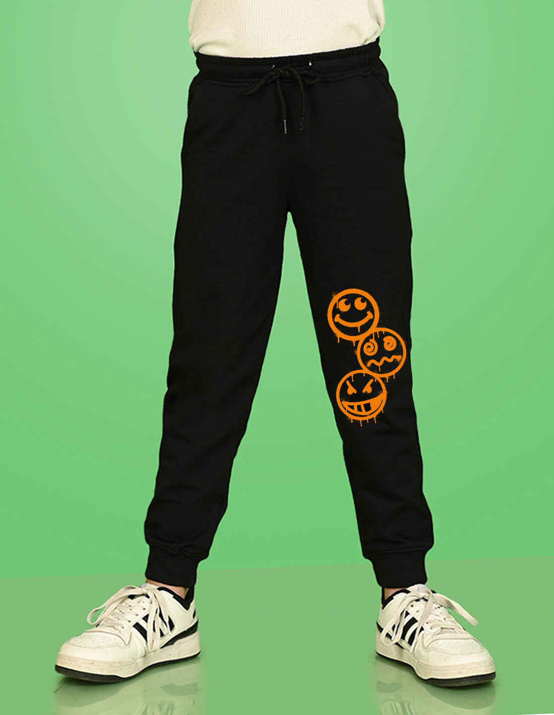 Nusyl Boys Black Emojis Printed Ankle Length Track Pant