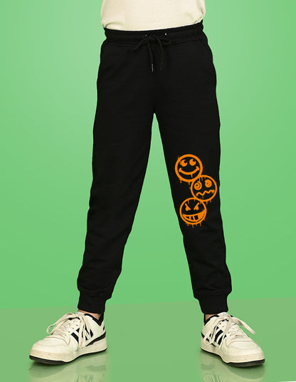 Nusyl Boys Black Emojis Printed Ankle Length Track Pant