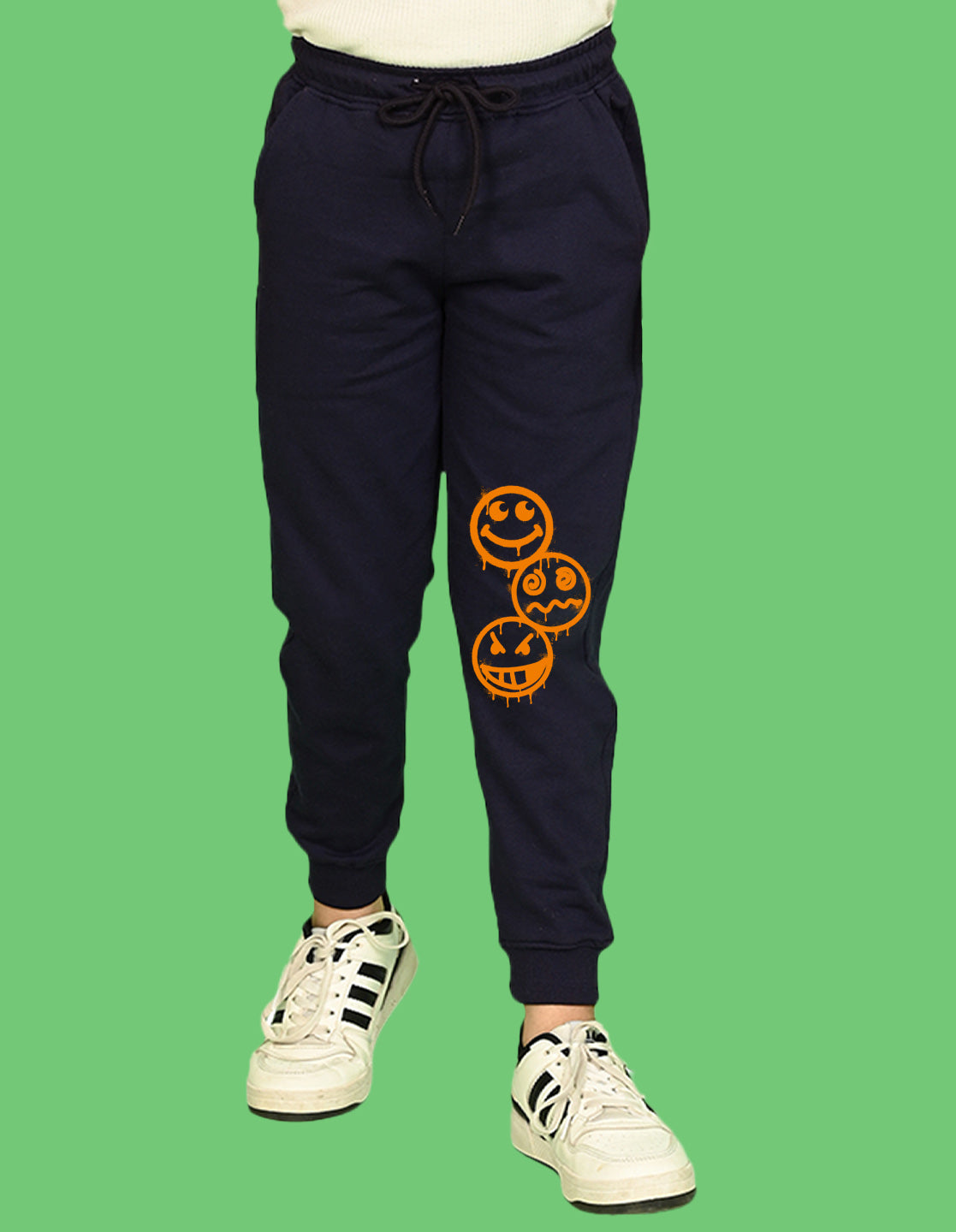 Nusyl Boys Navy Blue Emojis Printed Ankle Length Track Pant