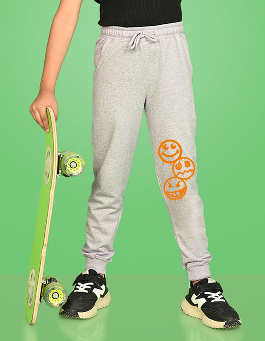 Nusyl Boys Grey Emojis Printed Ankle Length Track Pant