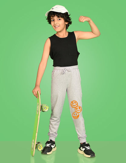 Nusyl Boys Grey Emojis Printed Ankle Length Track Pant