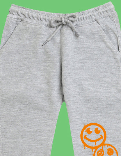 Nusyl Boys Grey Emojis Printed Ankle Length Track Pant