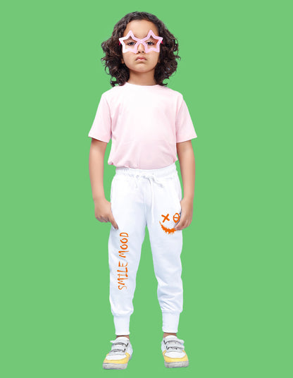 Nusyl Boys White Smiley Emoji Printed Ankle Length Track Pant