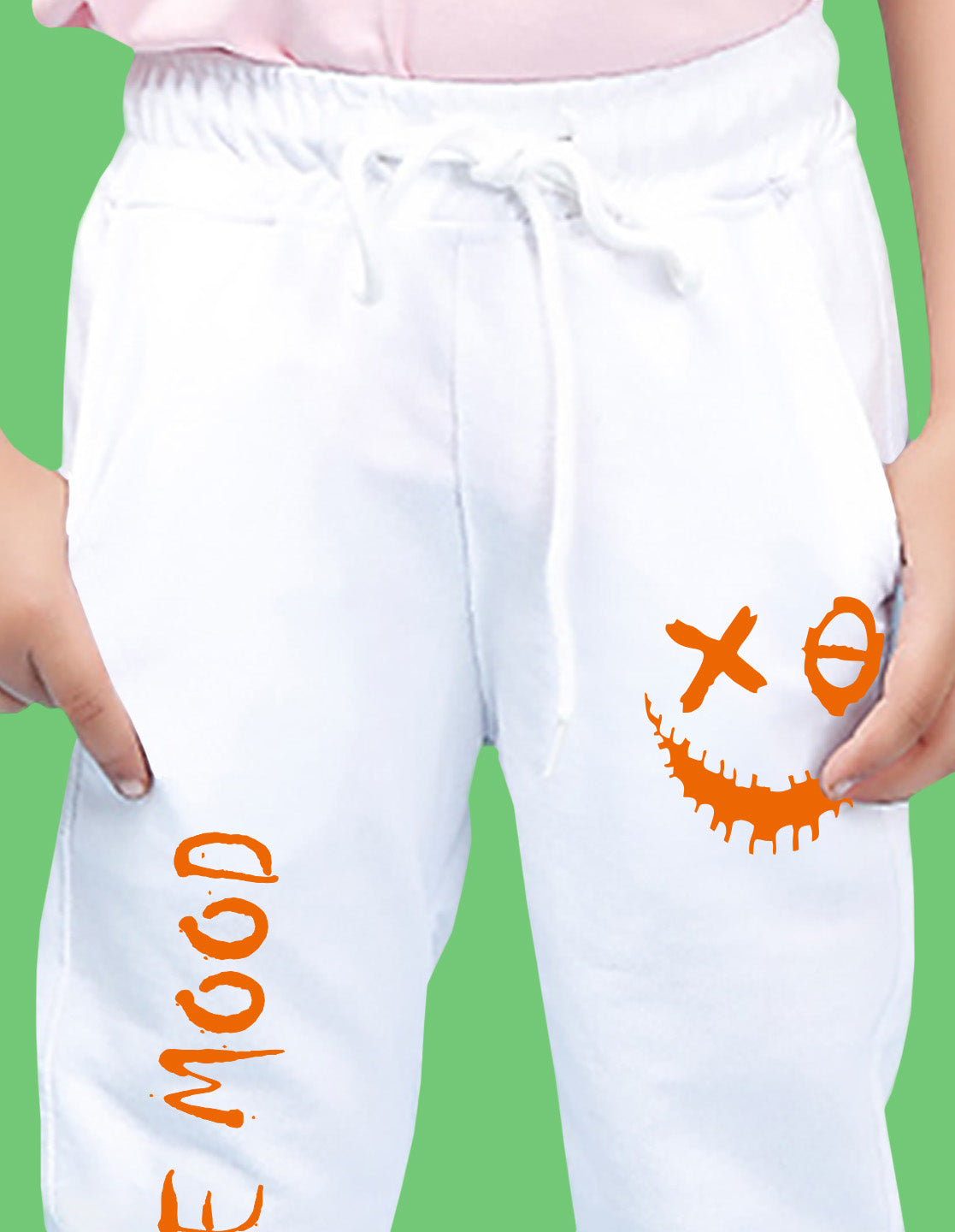 Nusyl Boys White Smiley Emoji Printed Ankle Length Track Pant