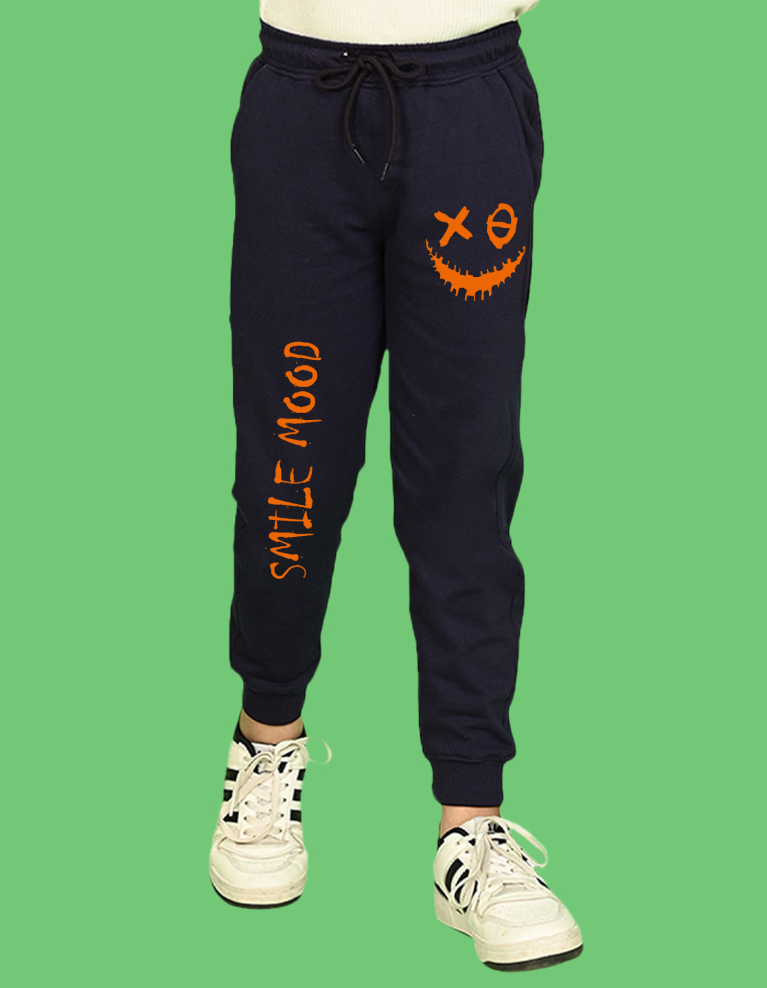 Nusyl Boys Navy Blue Smiley Emoji Printed Ankle Length Track Pant