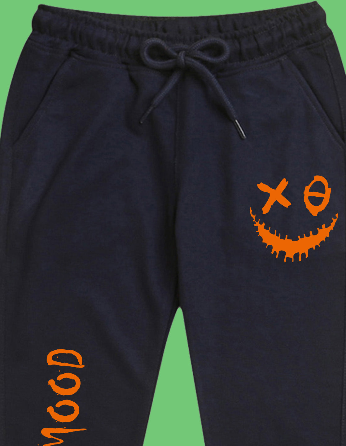 Nusyl Boys Navy Blue Smiley Emoji Printed Ankle Length Track Pant