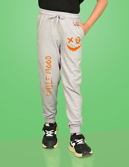 Nusyl Boys Grey Smiley Emoji Printed Ankle Length Track Pant