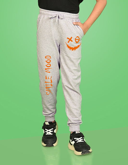 Nusyl Boys Grey Smiley Emoji Printed Ankle Length Track Pant