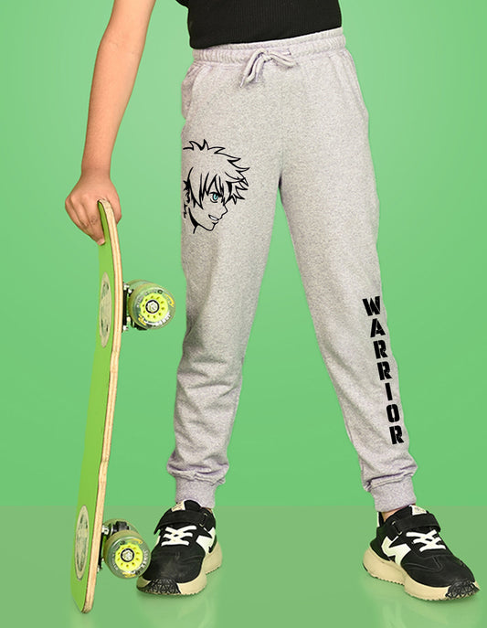 Nusyl Boys Grey Graphic Printed Ankle Length Track Pant