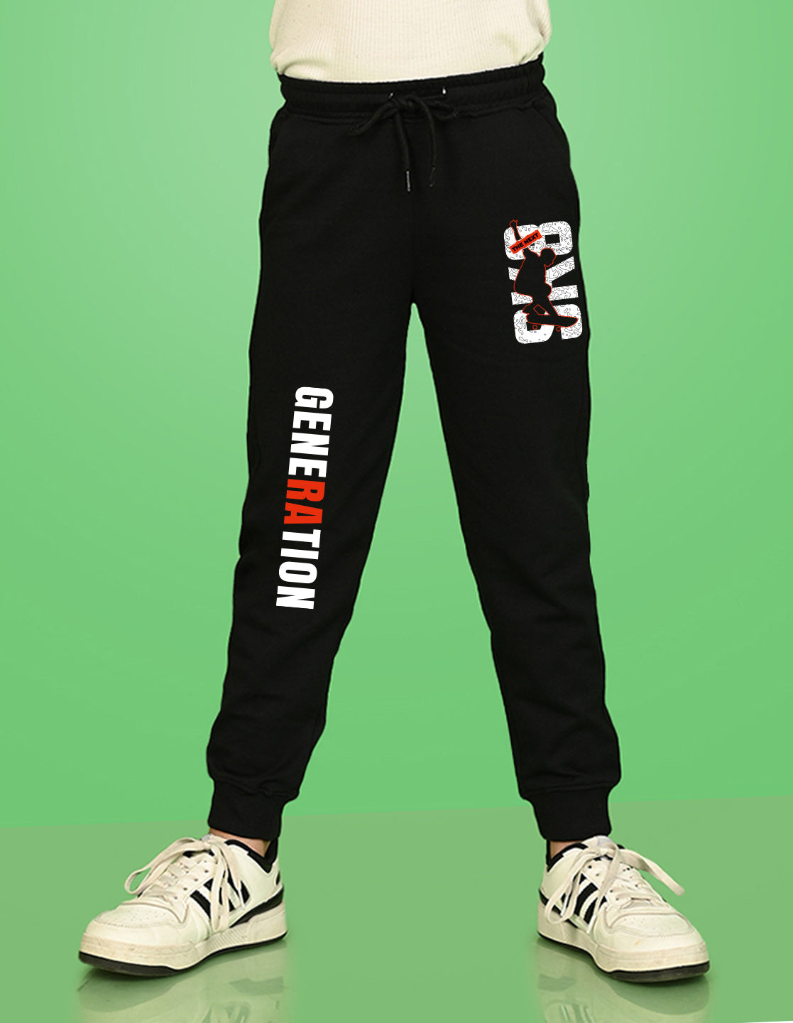 Nusyl Boys Black Generation Text Printed Ankle Length Track Pant