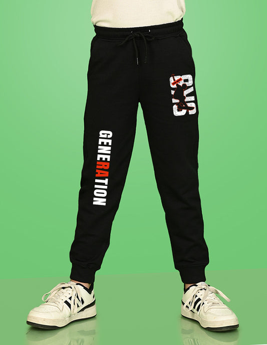 Nusyl Boys Black Generation Text Printed Ankle Length Track Pant