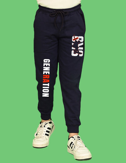 Nusyl Boys Navy Blue Generation Text Printed Ankle Length Track Pant