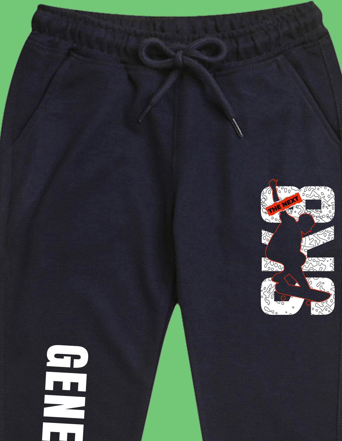 Nusyl Boys Navy Blue Generation Text Printed Ankle Length Track Pant