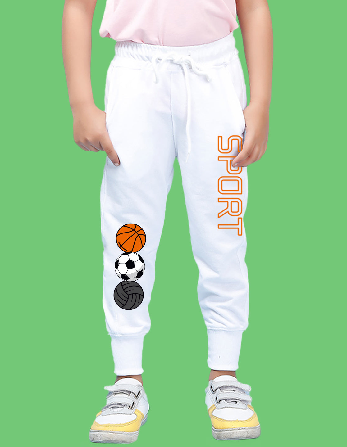 Nusyl Boys White Basketball & Text Printed Ankle Length Track Pant