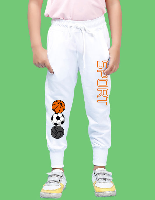 Nusyl Boys White Basketball & Text Printed Ankle Length Track Pant