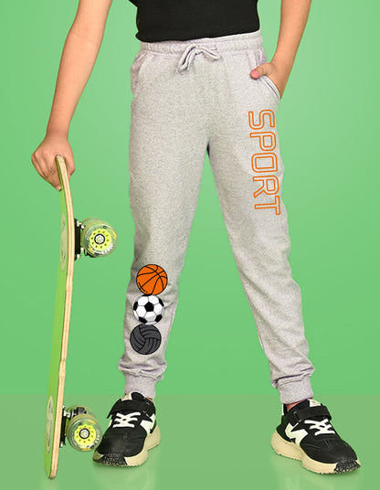 Nusyl Boys Grey Basketball & Text Printed Ankle Length Track Pant
