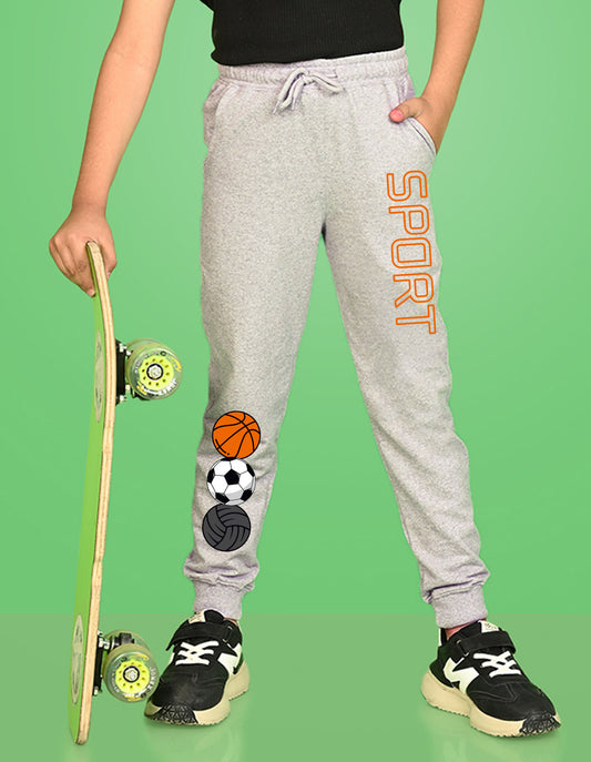 Nusyl Boys Grey Basketball & Text Printed Ankle Length Track Pant