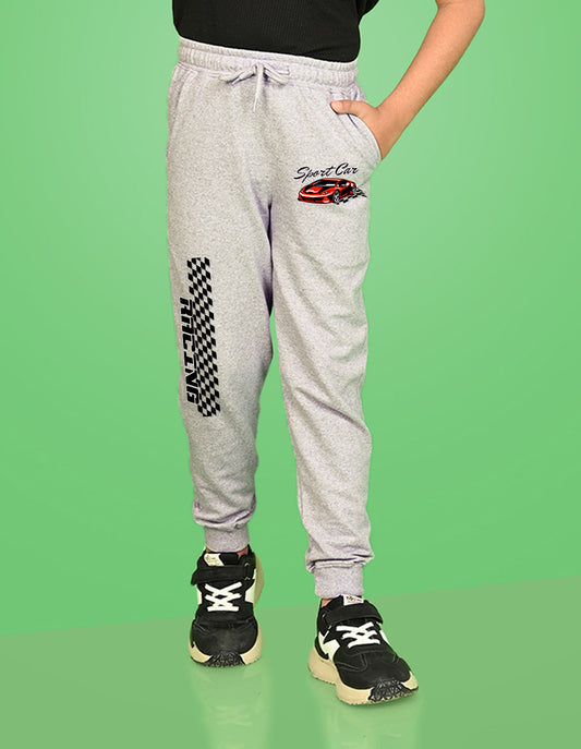 Nusyl Boys Grey Car & Text Printed Ankle Length Track Pant