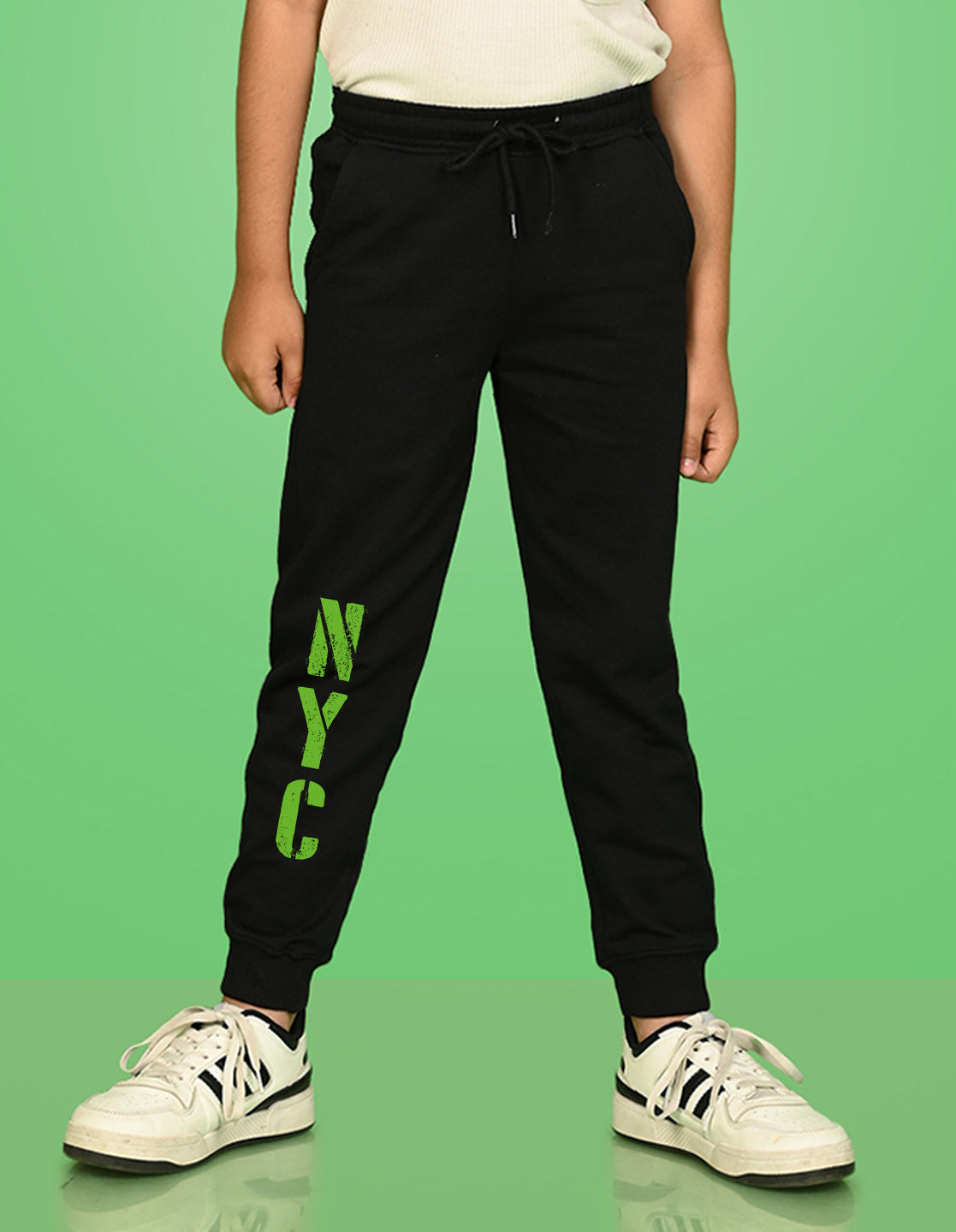 Nusyl Boys Black Nyc Text Printed Ankle Length Track Pant