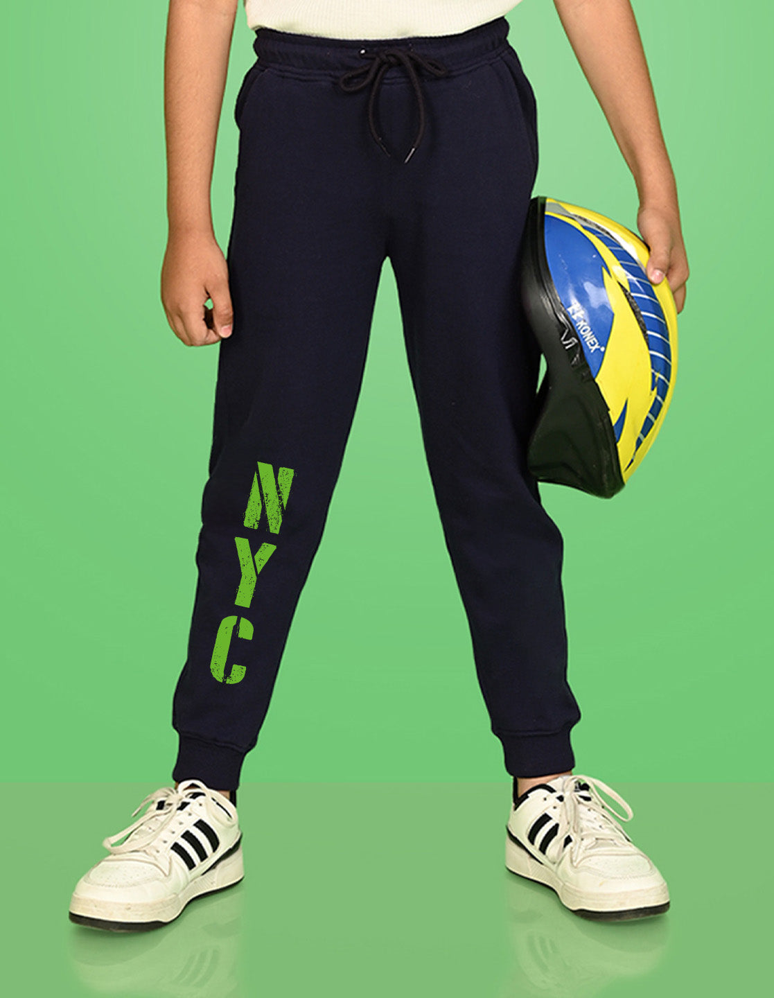 Nusyl Boys Navy Blue Nyc Text Printed Ankle Length Track Pant