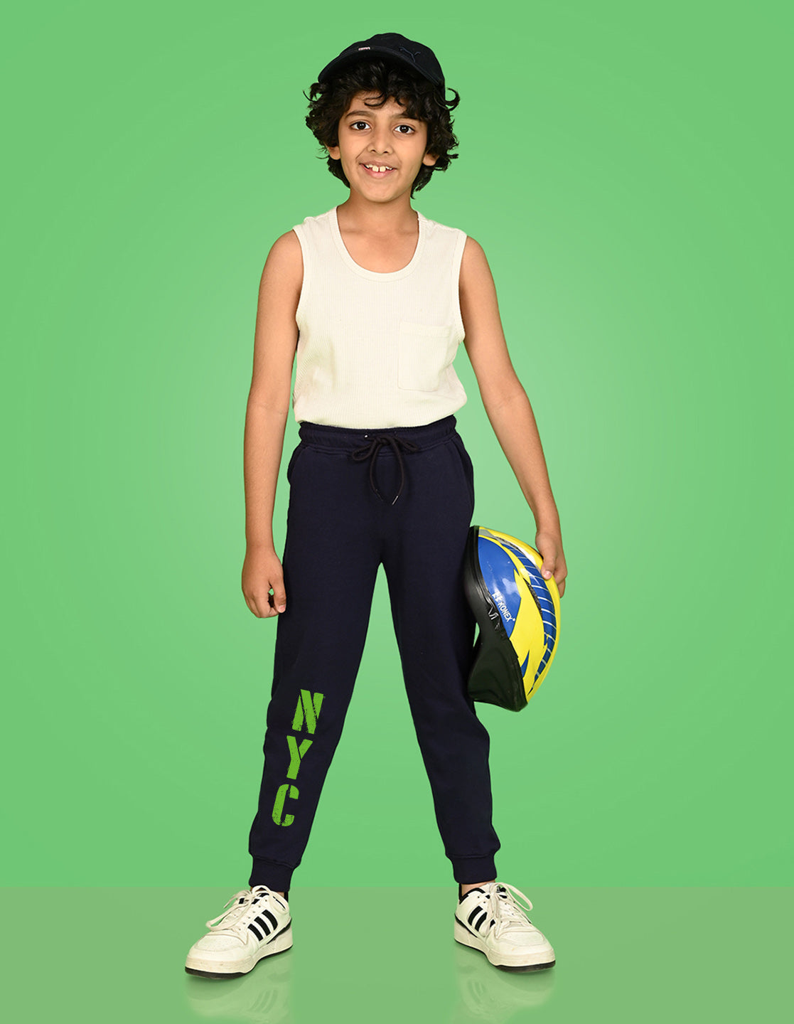Nusyl Boys Navy Blue Nyc Text Printed Ankle Length Track Pant
