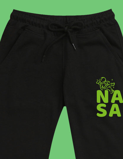 Nusyl Boys Black Nasa Text Printed Ankle Length Track Pant