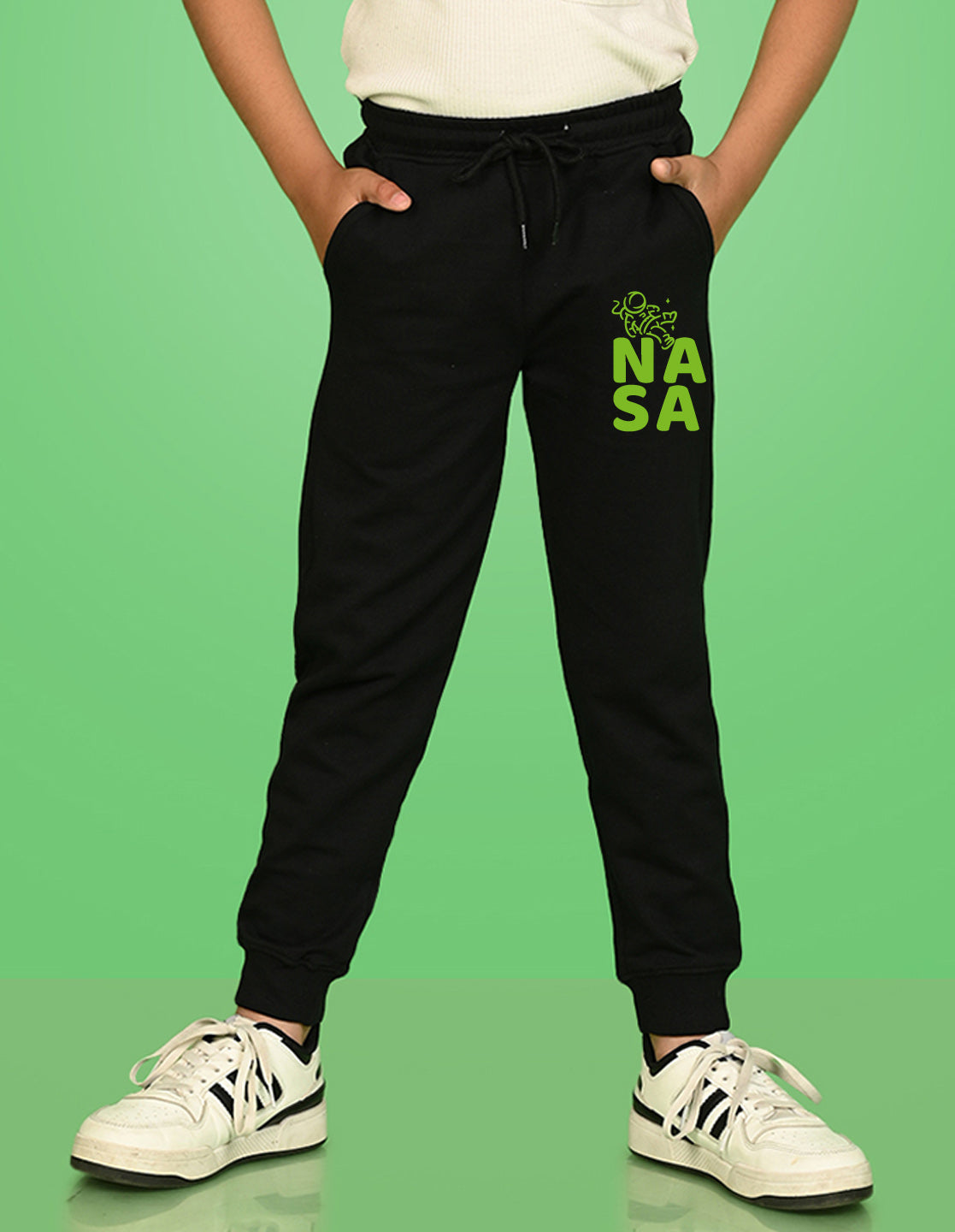 Nusyl Boys Black Nasa Text Printed Ankle Length Track Pant