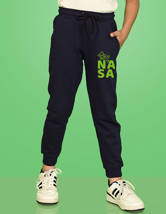 Nusyl Boys Navy Blue Nasa Text Printed Ankle Length Track Pant