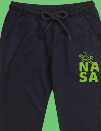 Nusyl Boys Navy Blue Nasa Text Printed Ankle Length Track Pant
