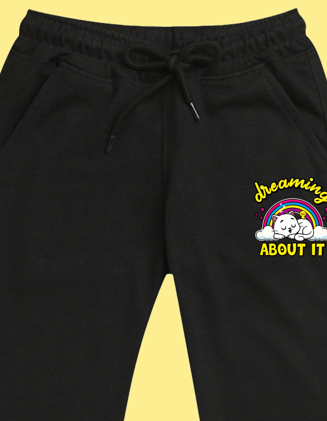 NUSYL Girls Black Dreaming about it text Printed Full Length Track Pants