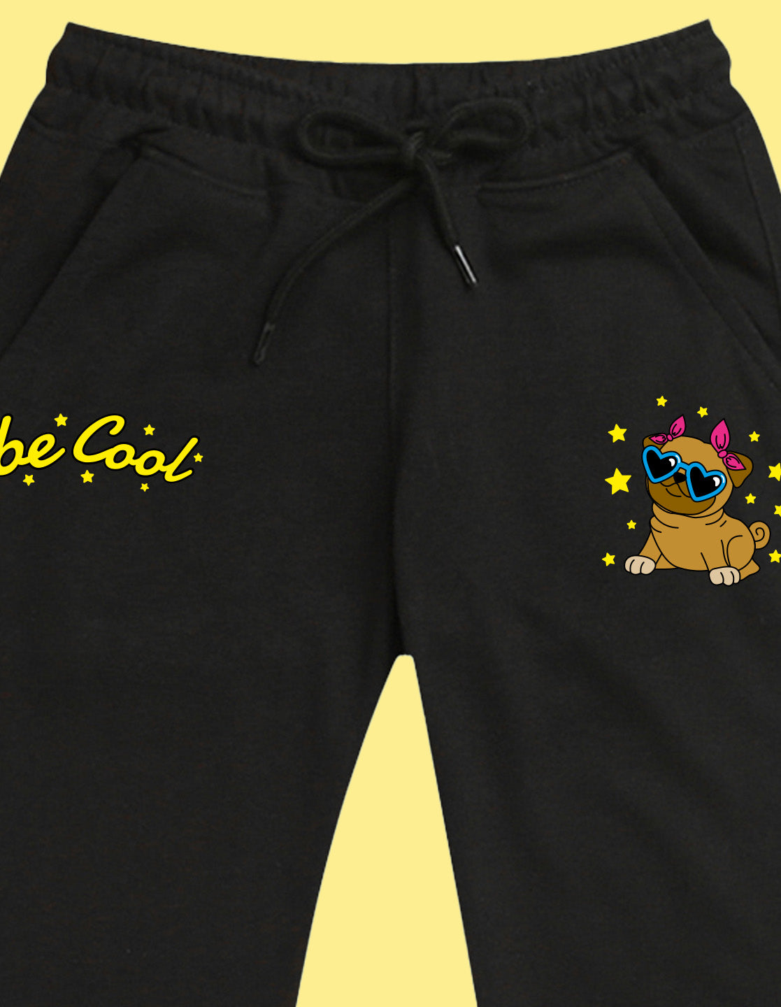 NUSYL Girls Black Be cool text Printed Full Length Track Pants