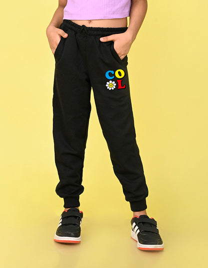 NUSYL Girls Black Cool text Printed Full Length Track Pants
