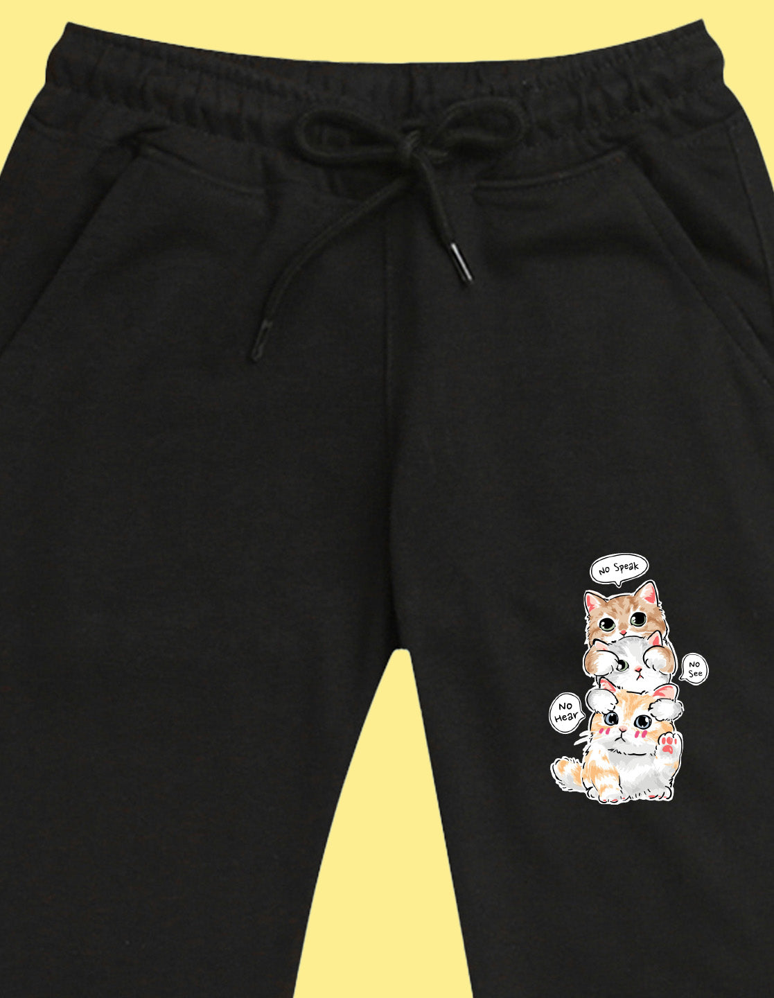 NUSYL Girls Black Cute cats Printed Full Length Track Pants