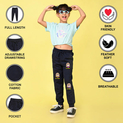 NUSYL Girls Black Cute girls Printed Full Length Track Pants