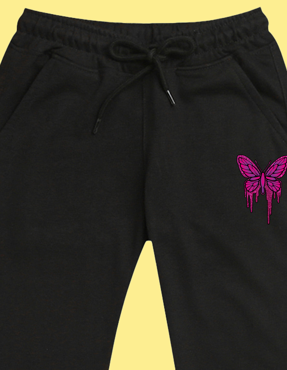 NUSYL Girls Black Butterfly Printed Full Length Track Pants