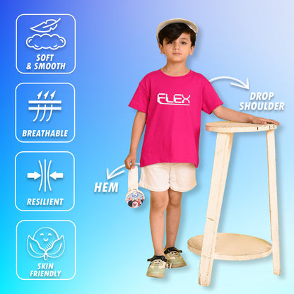 Nusyl Boys Hot Pink Flex Text Printed Short Sleeve Oversized T-Shirt