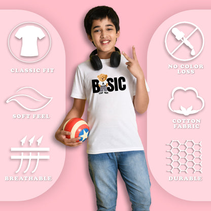 NUSYL Boys Navy Blue & Sky Blue & White Space text & teddy Bear Printed Half Sleeves T-shirt - Pack of 3