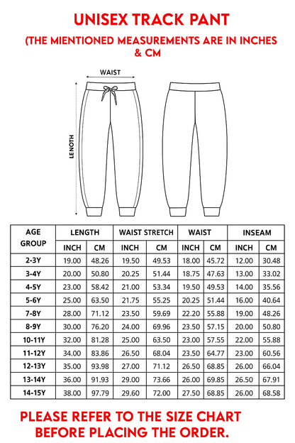 Black text printed kids unisex treck pants