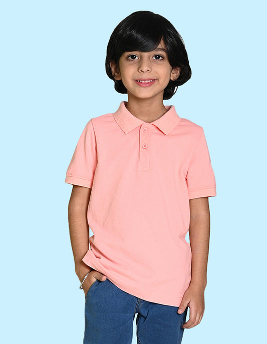Nusyl solid peach boys polo t-shirt