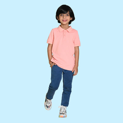 Nusyl solid peach boys polo t-shirt