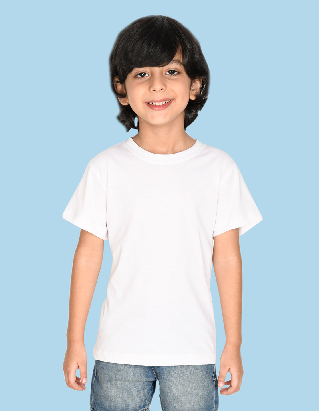 NUSYL Boys White Bio Washed Cotton Short Sleeve Solid T-shirt