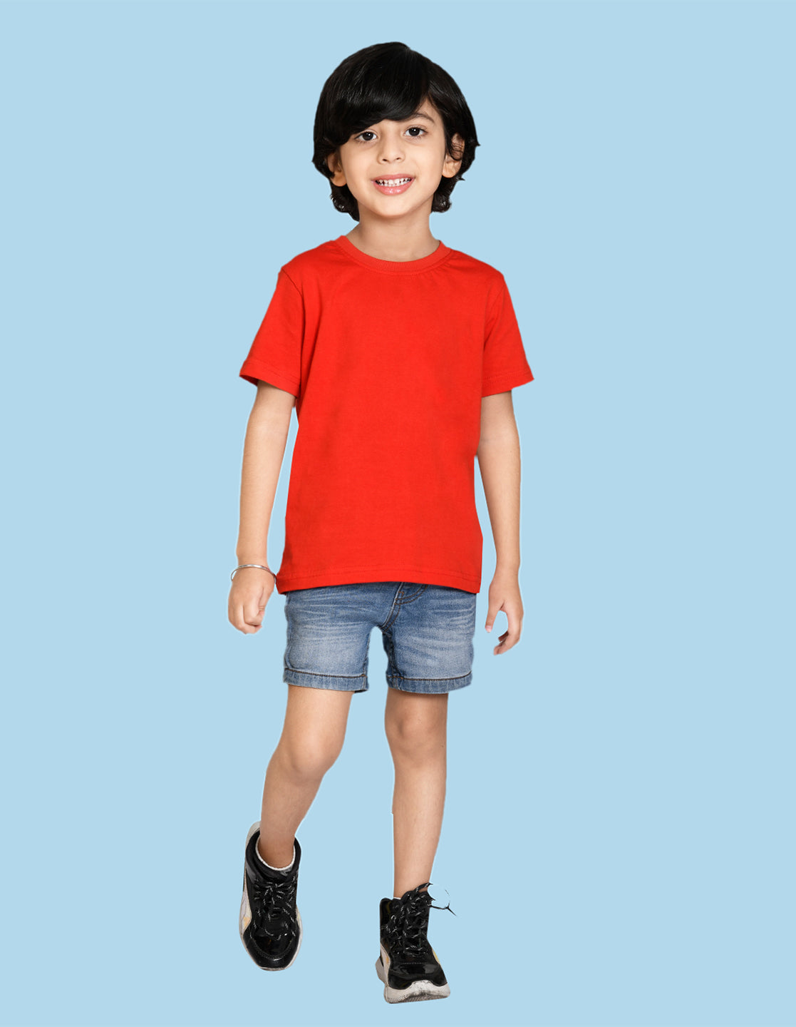 NUSYL Boys Red Bio Washed Cotton Short Sleeve Solid T-shirt