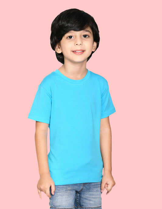 NUSYL Boys Sky Blue Bio Washed Cotton Short Sleeve Solid T-shirt