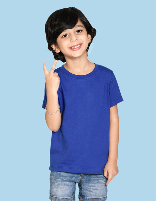NUSYL Boys Royal Blue Bio Washed Cotton Short Sleeve Solid T-shirt