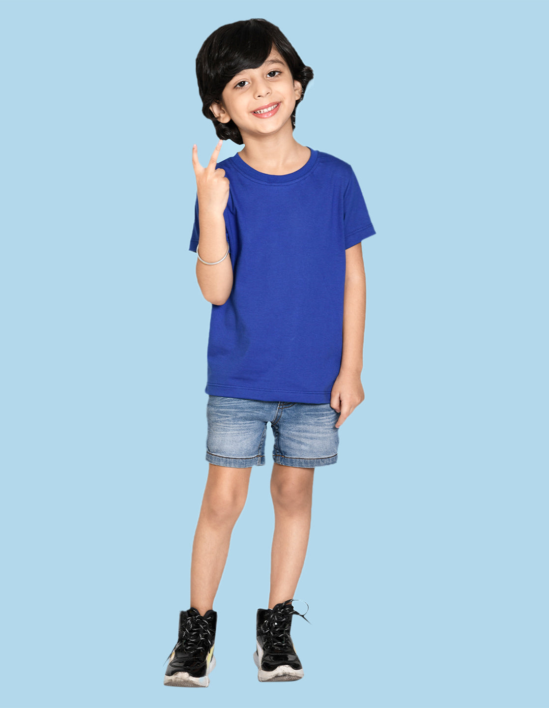 NUSYL Boys Royal Blue Bio Washed Cotton Short Sleeve Solid T-shirt