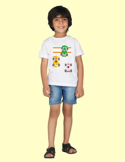 Nusyl Boys White Car Printed t-shirt
