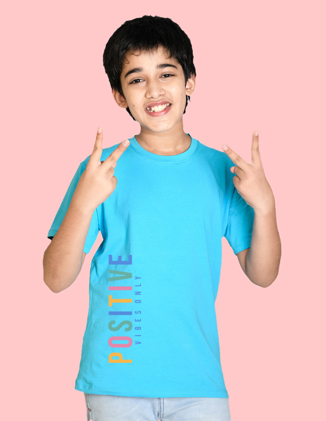 Nusyl boys positive printed sky blue colored cotton rich tshirt