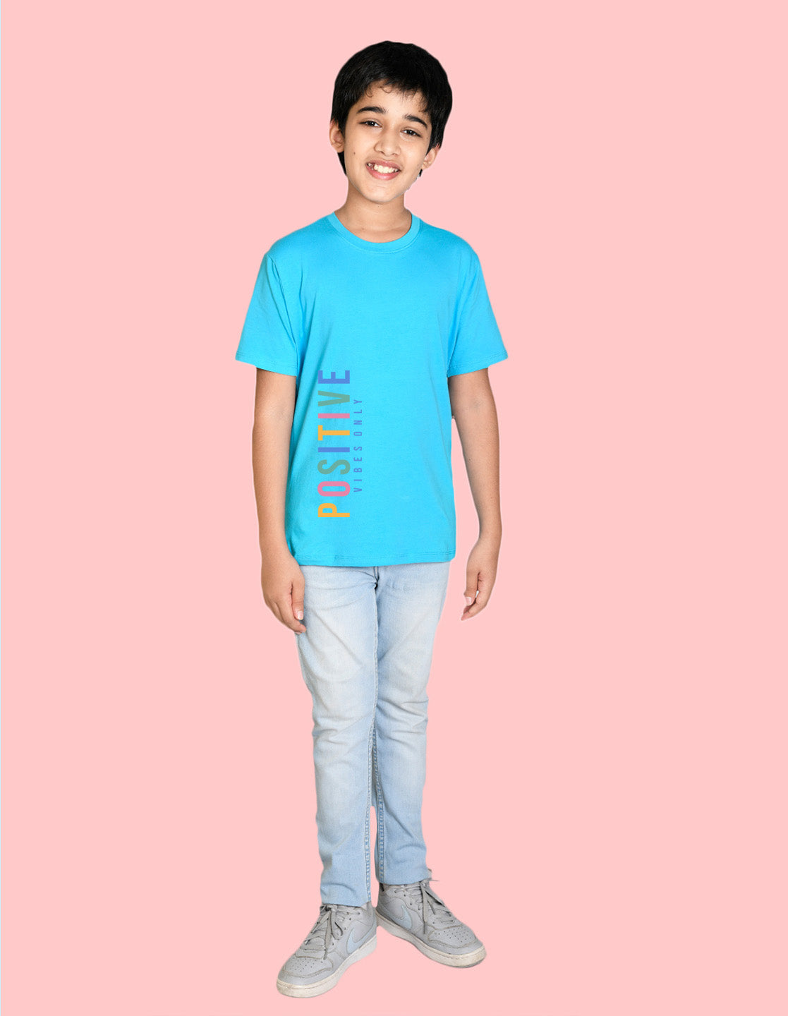 Nusyl boys positive printed sky blue colored cotton rich tshirt