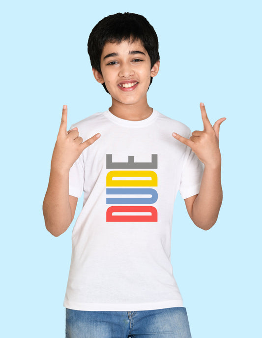 Nusyl boys dude printed white colored cotton rich tshirt