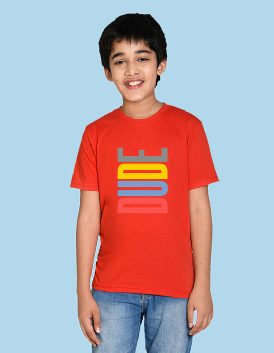 Nusyl boys dude printed red colored cotton rich tshirt